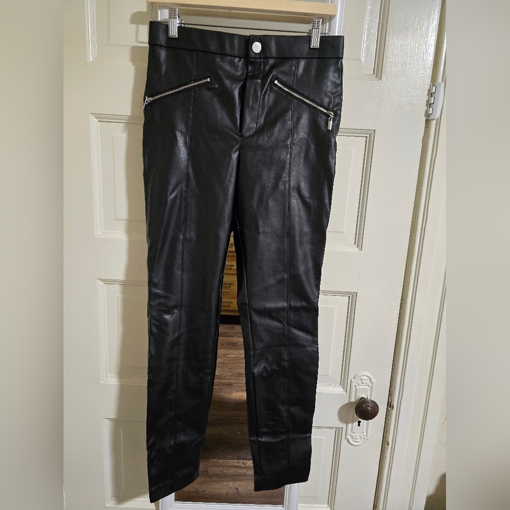 NEW Zara Black Faux Leather Leggings with Zipper Details